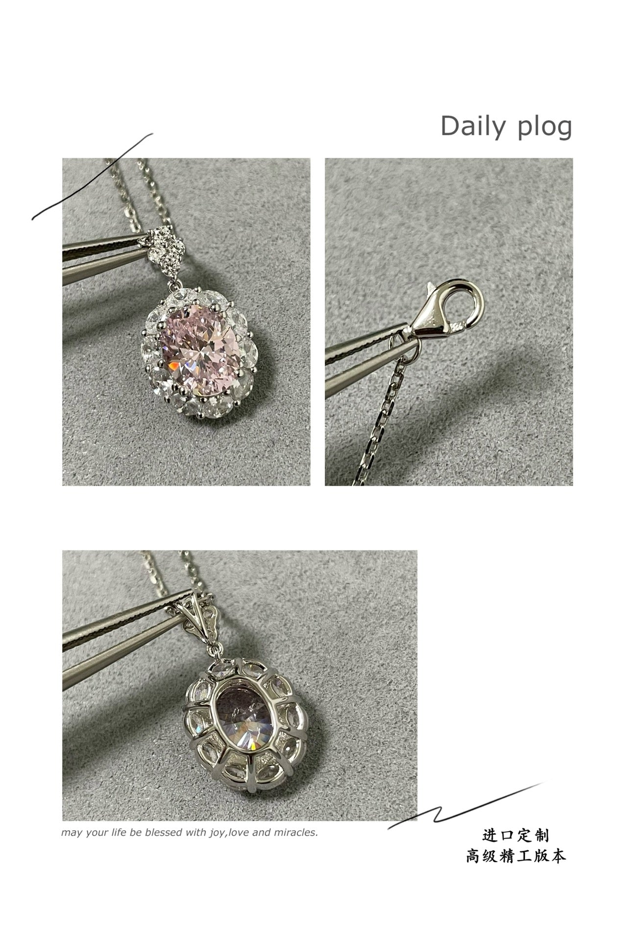 elliptical pink diamond silver necklace xla461