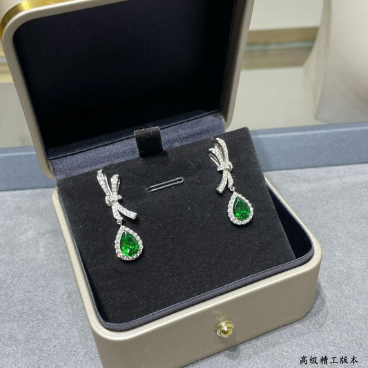 green diamond collar flower water drop silver earrings eha784