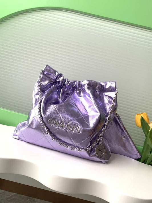 cha 39cm purple 24k ball pattern handheld shoulder bag as3261