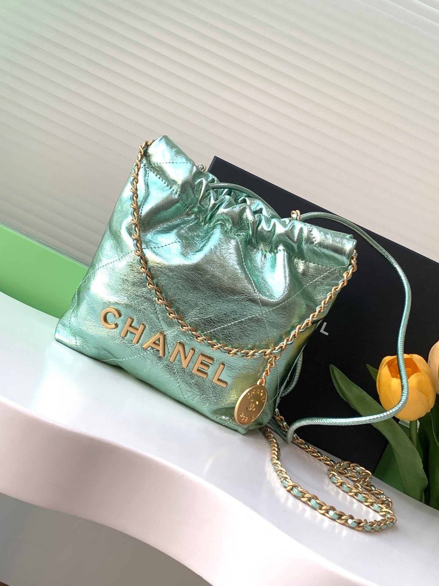 19cm green color garbage bag handheld shoulder bag as3980