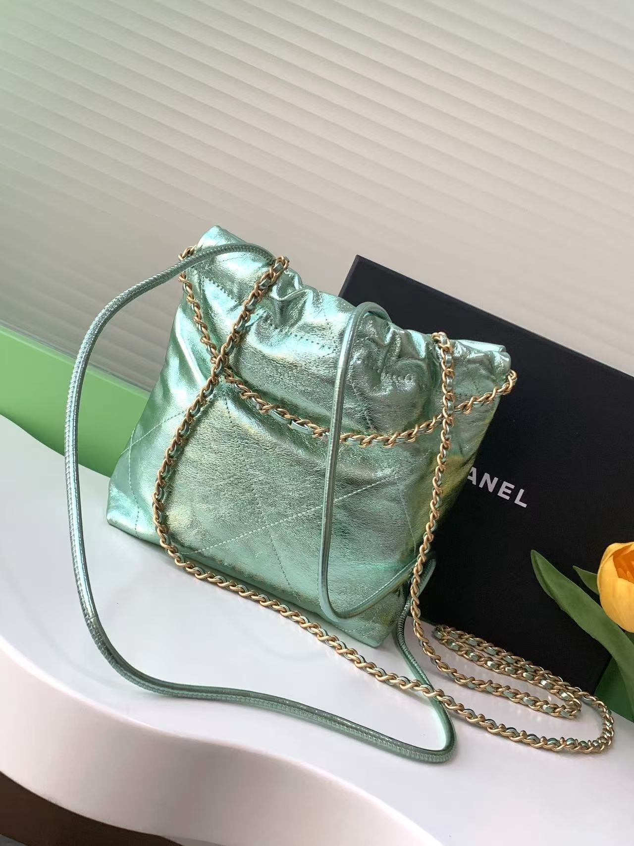 19cm green color garbage bag handheld shoulder bag as3980