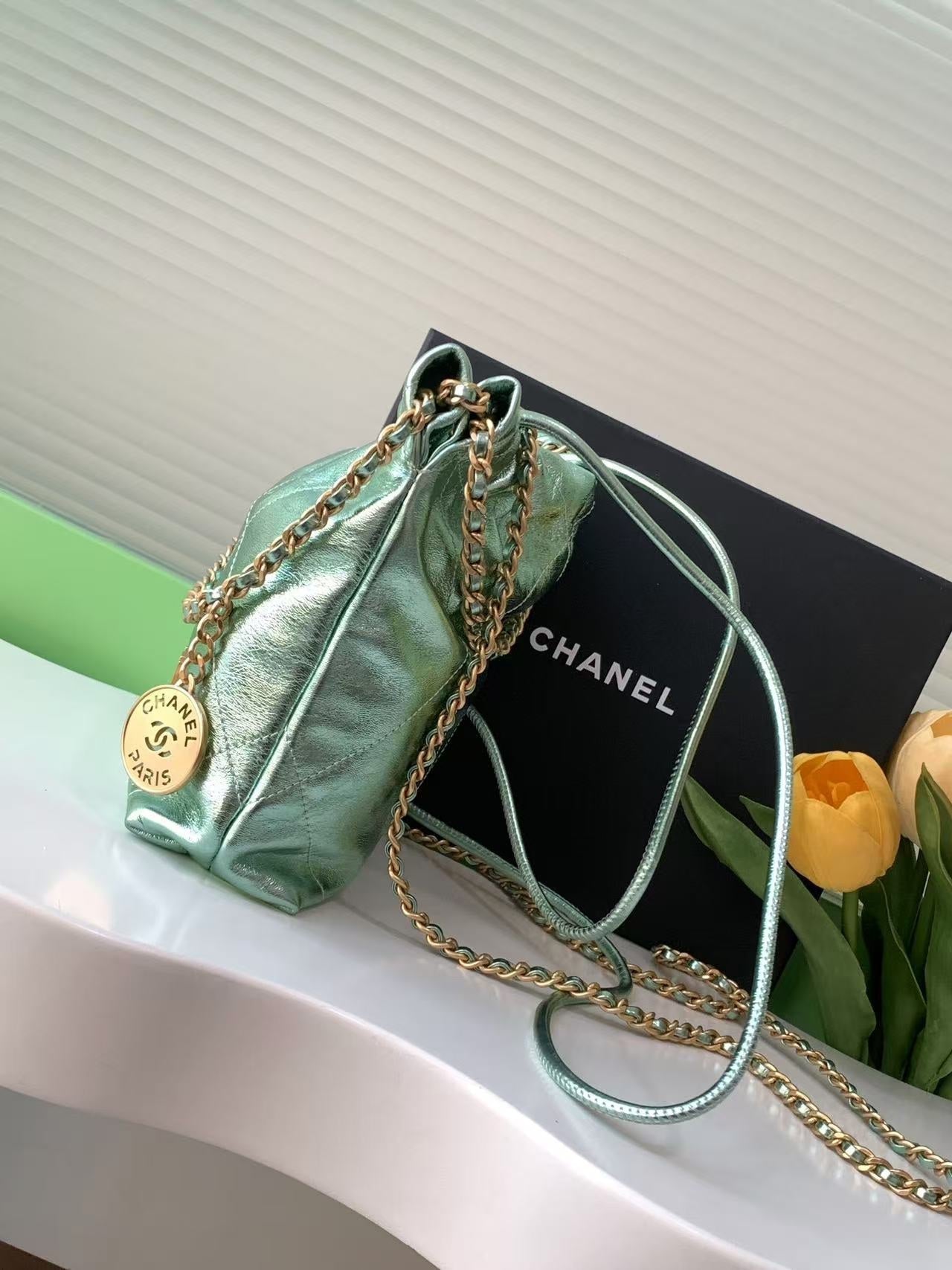 19cm green color garbage bag handheld shoulder bag as3980