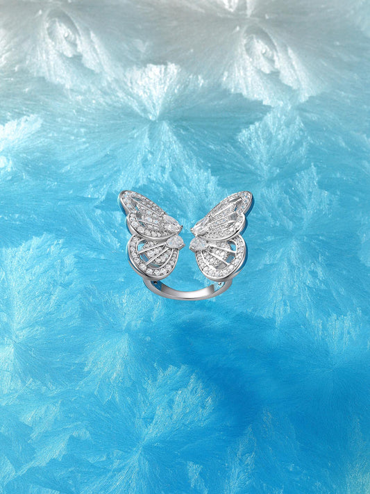 Rich Granny Series Silver Butterfly Diamond Ring JZA211