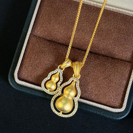 yellow gold frosted double gourd necklace xla472