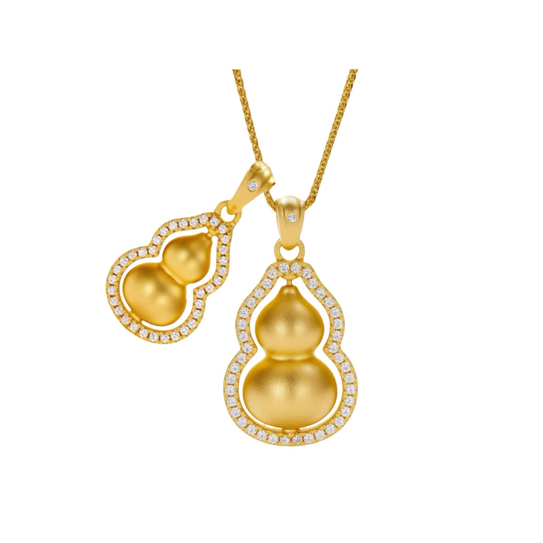 Yellow gold frosted double gourd necklace XLA472