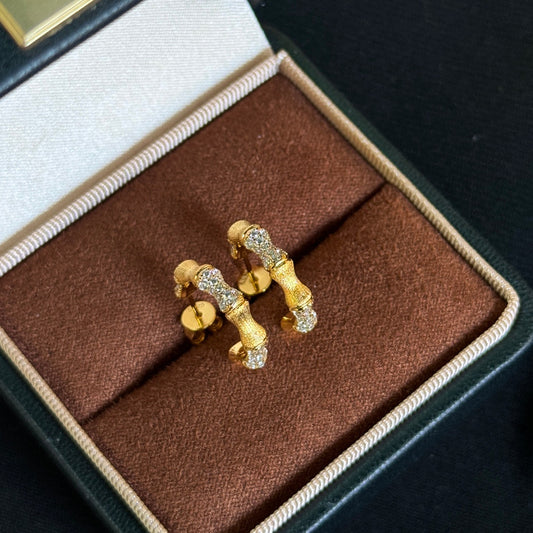 bamboo knot brushed yellow gold earrings eha815