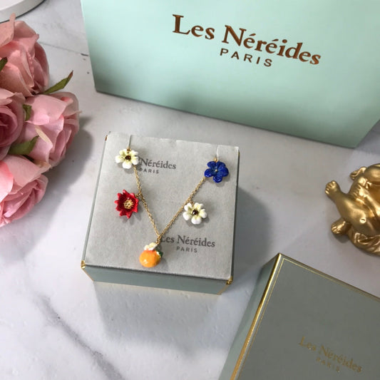 enamel orange and flower necklace xla467