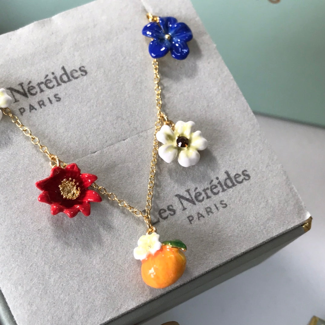 Enamel Orange and Flower Necklace XLA467