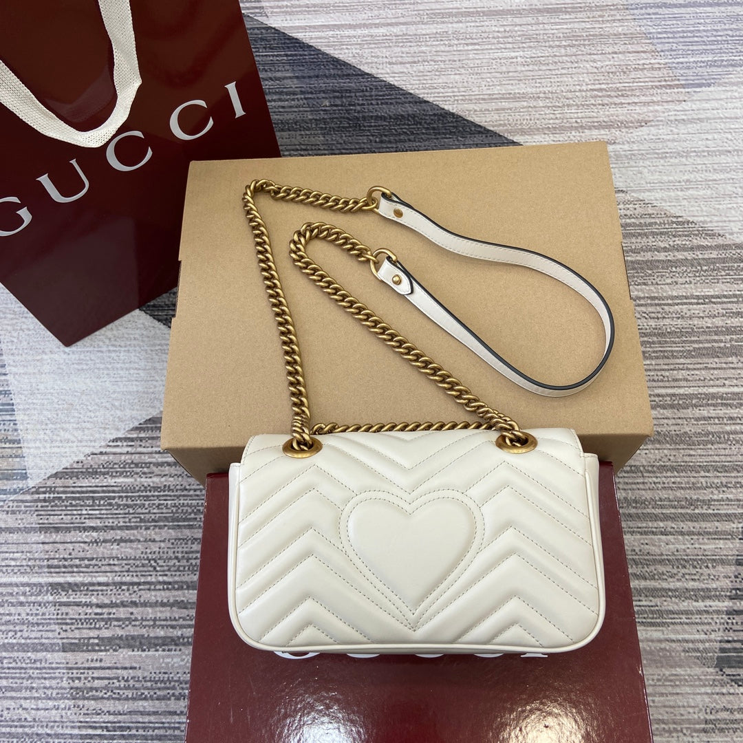 GG Marmont Series 22CM White Cross Shoulder Bag 446744