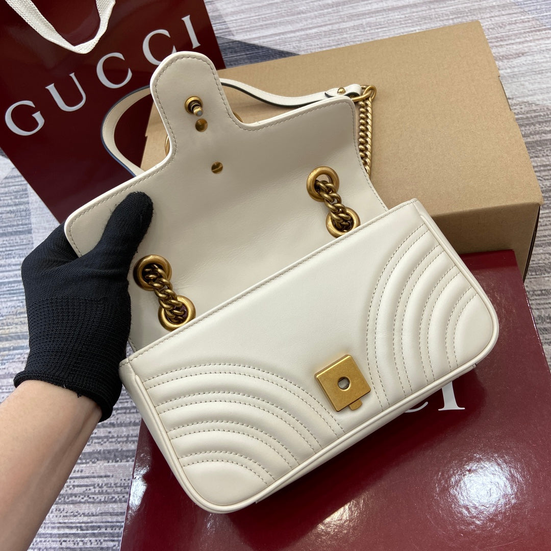 GG Marmont Series 22CM White Cross Shoulder Bag 446744