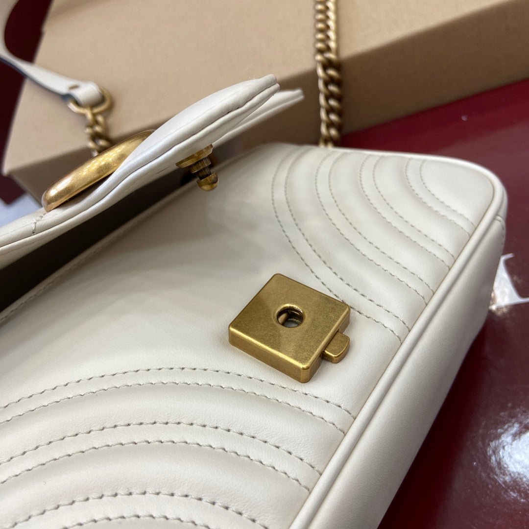 GG Marmont Series 22CM White Cross Shoulder Bag 446744