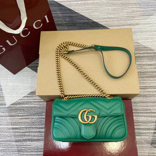 gg marmont series 22cm green shoulder bag 446744