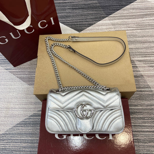 gg marmont series 22cm silver handbag shoulder bag 446744