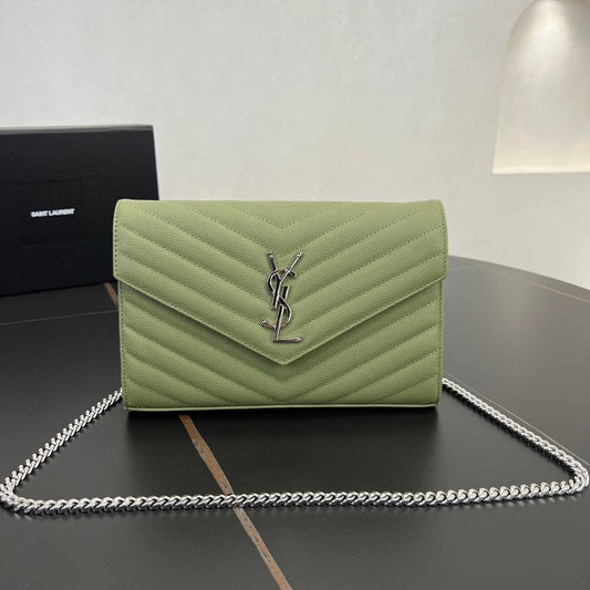 YSL MONOGRAM 22.5CM Green Chain Shoulder Bag 377828