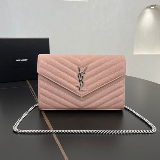 YSL MONOGRAM 22.5CM Pink Chain Shoulder Bag 377828