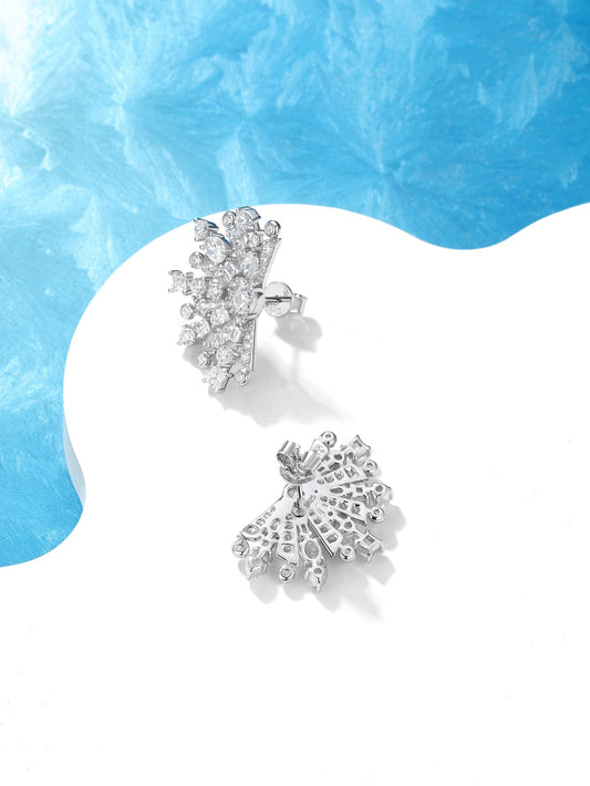 fan shaped diamond silver earrings eha763