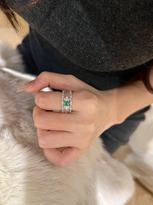 flower green pearl jade marrow ring set jza214