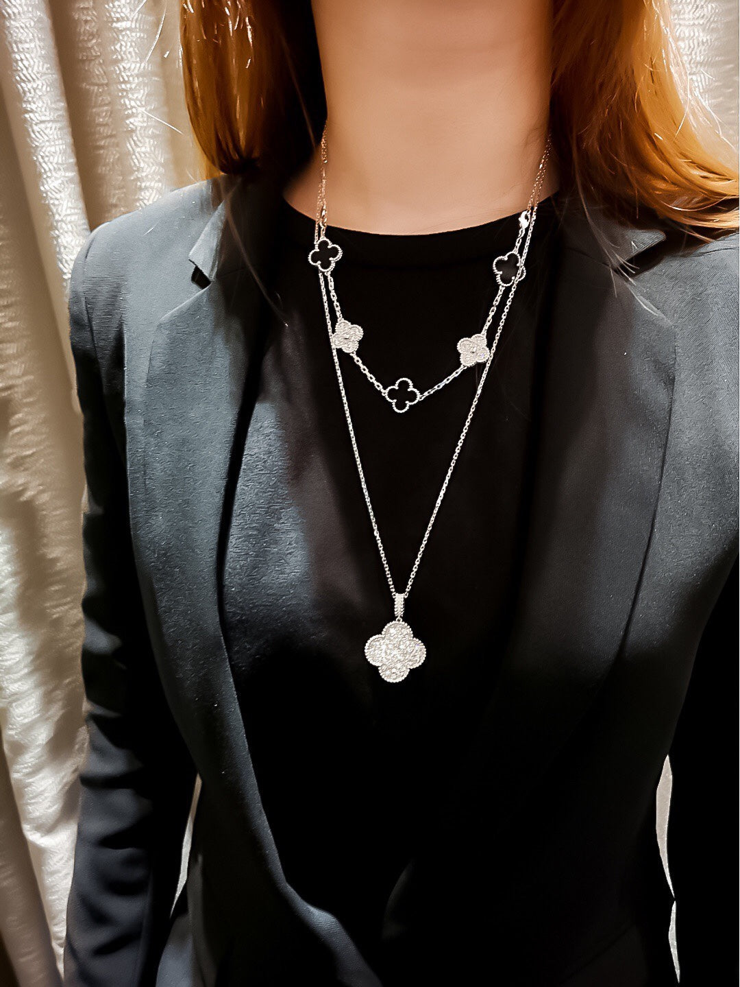 vca large flower full diamond necklace xla453