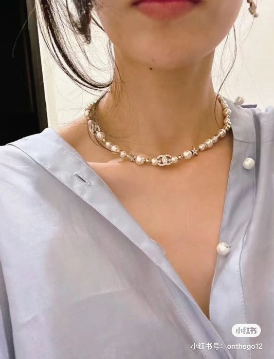 cha full diamond pentagram pearl necklace xla478