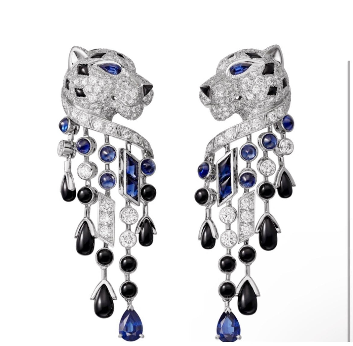 Black agate blue diamond leopard silver earrings EHA827