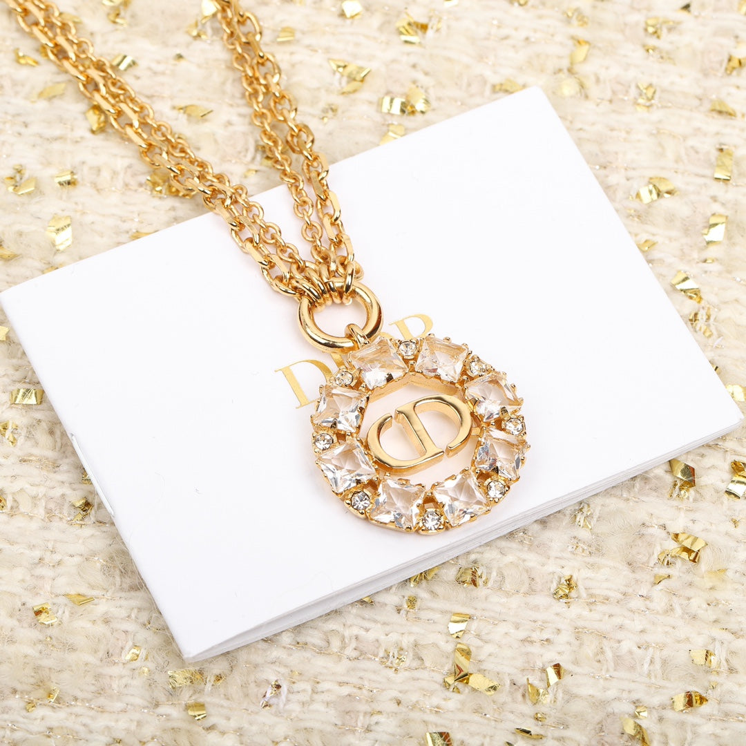 Round square diamond yellow gold necklace XLA459