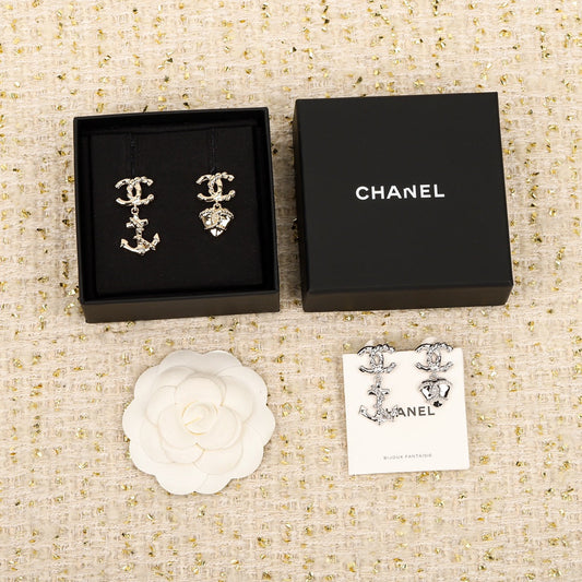 love boat anchor asymmetric double c ear studs eha746