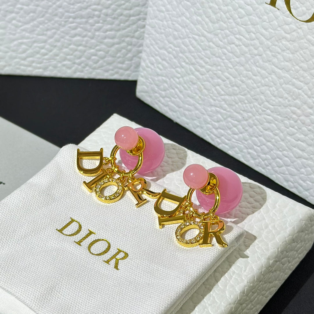 Pink Bead Accessories Yellow Gold Earrings EHA762