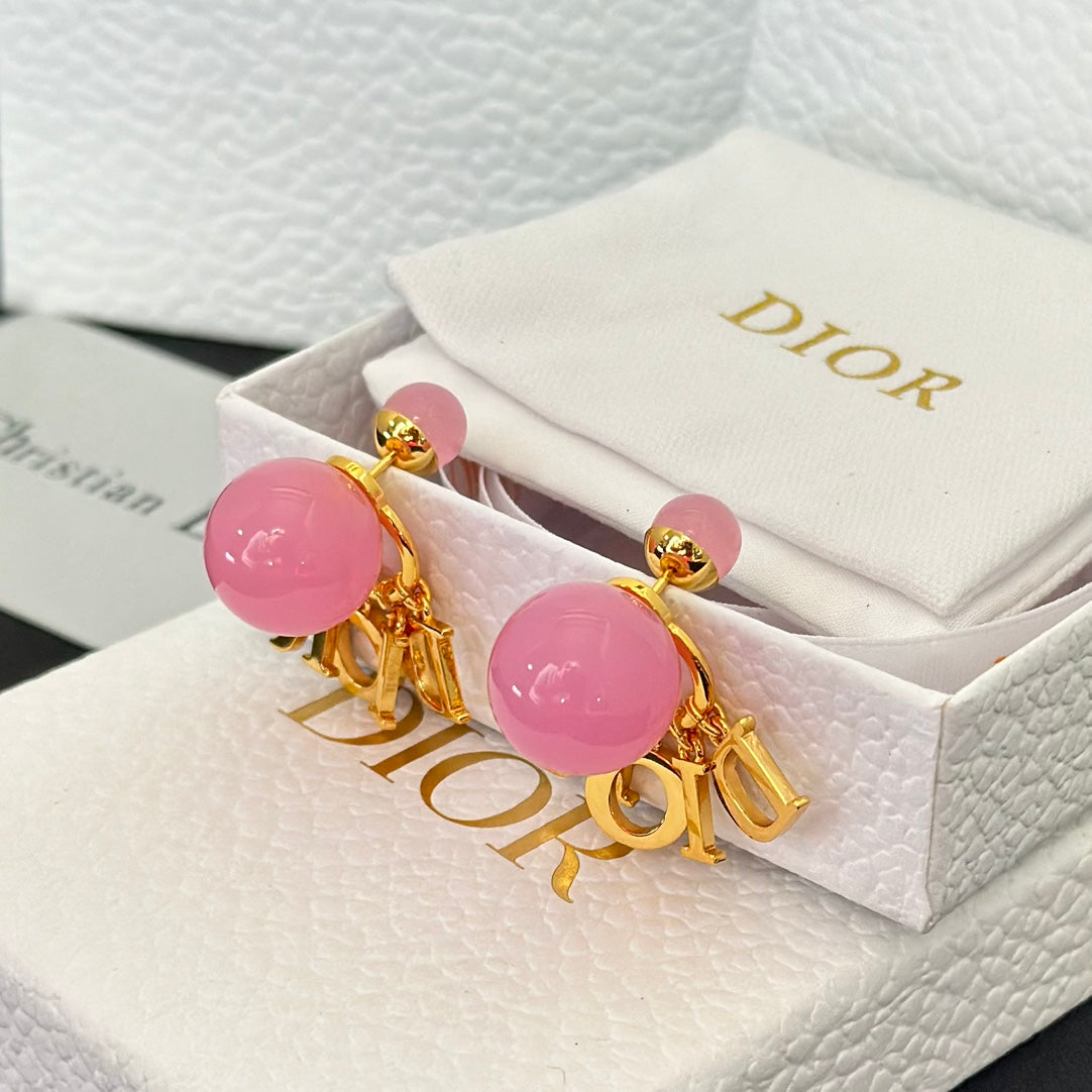 Pink Bead Accessories Yellow Gold Earrings EHA762