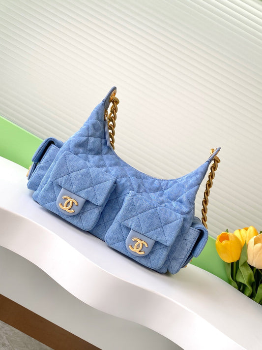 CHA 22CM denim blue underarm shoulder bag AS5339