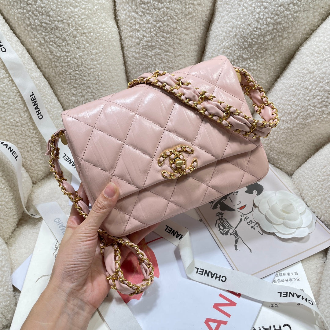 13.5CM pink 23K cowhide crossbody shoulder bag 4423