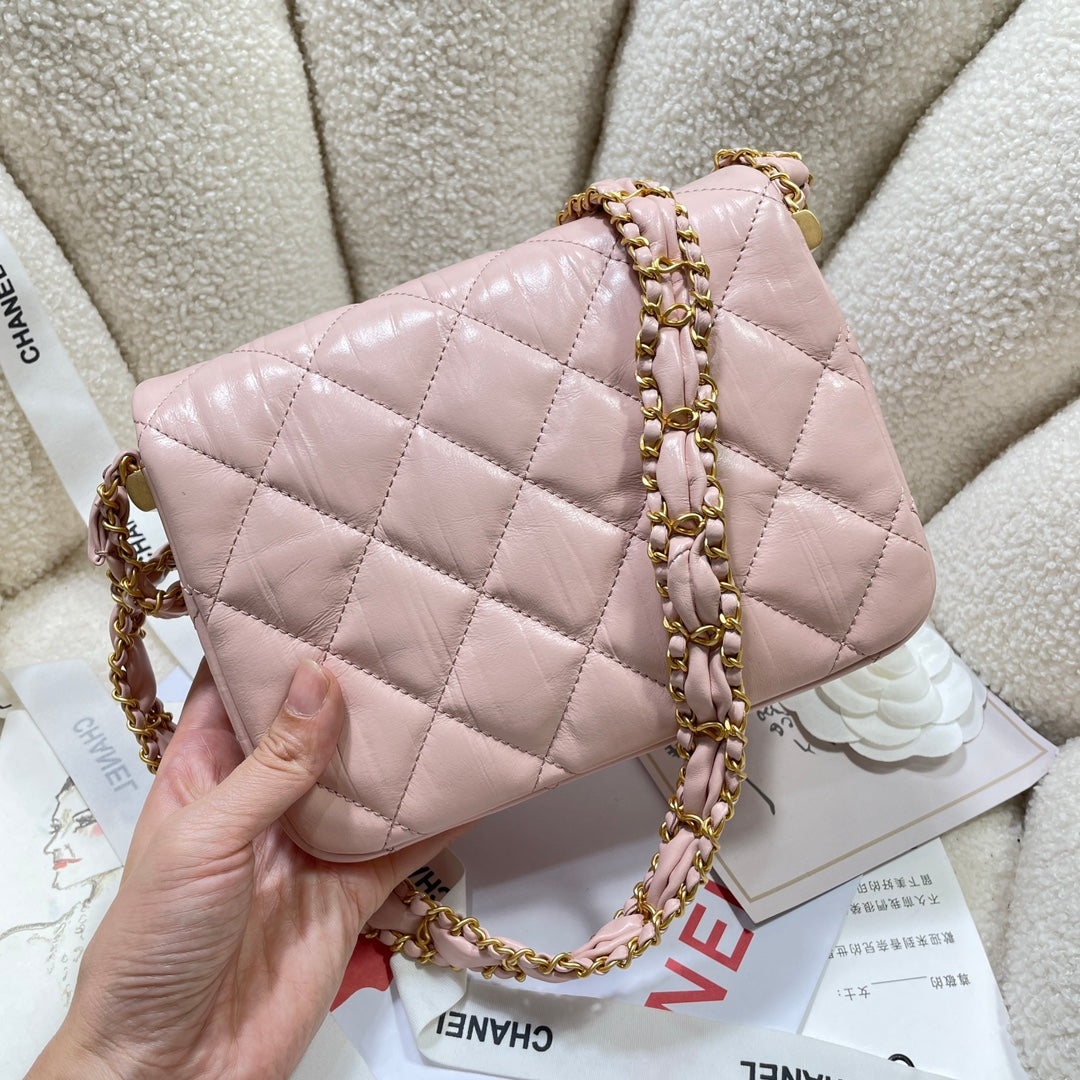 13.5CM pink 23K cowhide crossbody shoulder bag 4423