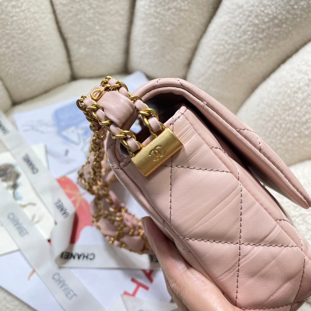 13.5CM pink 23K cowhide crossbody shoulder bag 4423