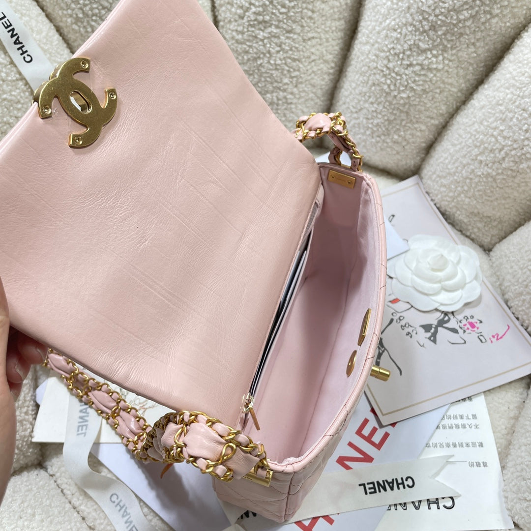 13.5CM pink 23K cowhide crossbody shoulder bag 4423