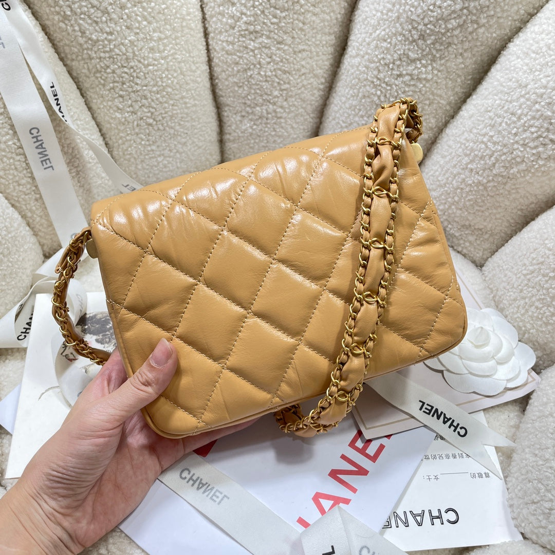 13.5CM khaki 23K cowhide crossbody shoulder bag 4423