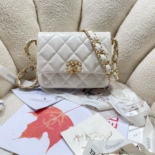 13.5CM white 23K cowhide crossbody shoulder bag 4423