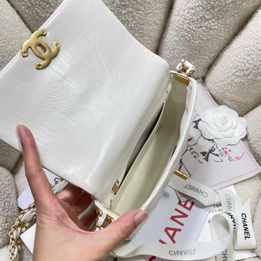 13.5CM white 23K cowhide crossbody shoulder bag 4423