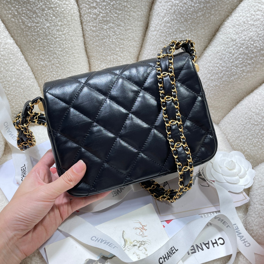 CHA 13.5CM black 23K cowhide  shoulder bag 4423