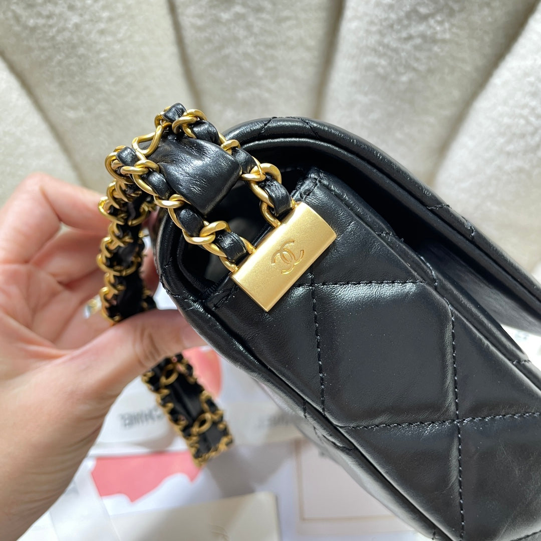 CHA 13.5CM black 23K cowhide  shoulder bag 4423