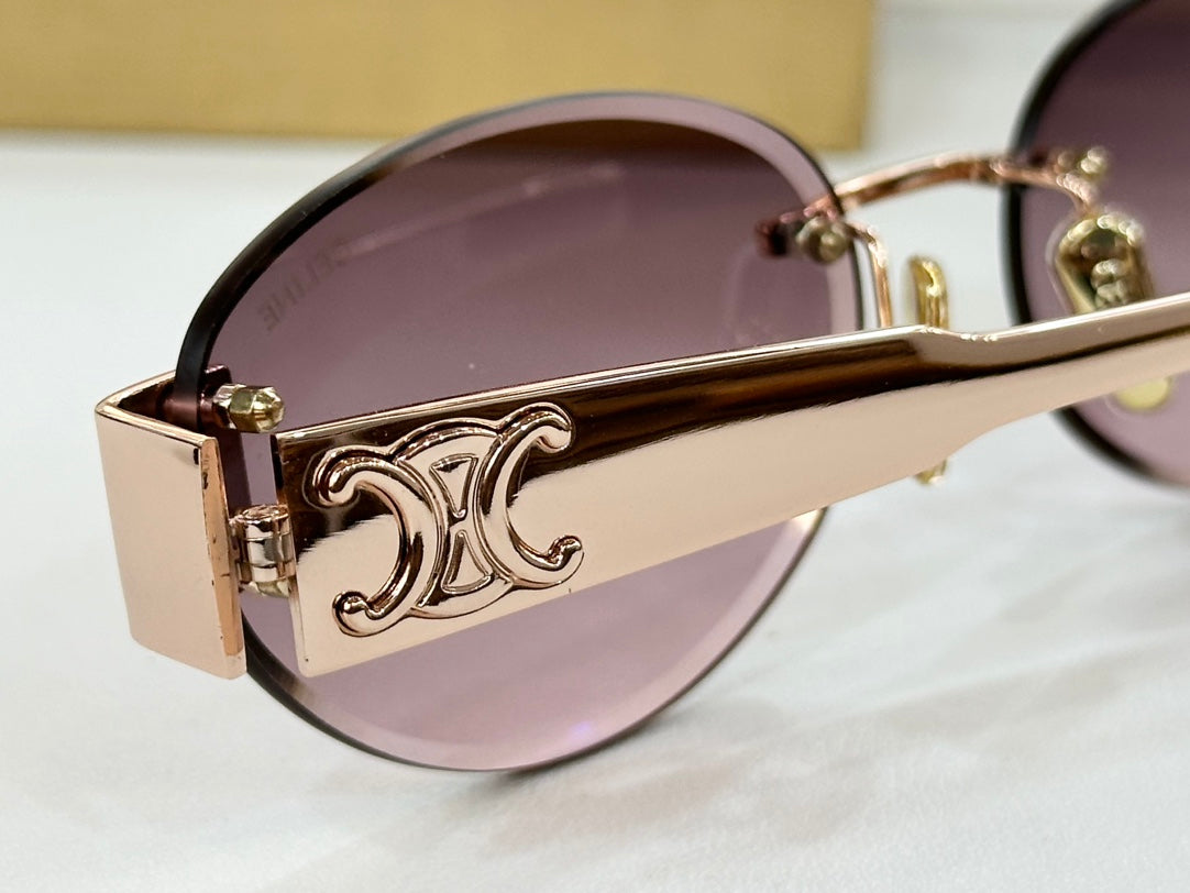 Cat eye sunglasses, metal small face, oval frame, brown sunglasses YJB129