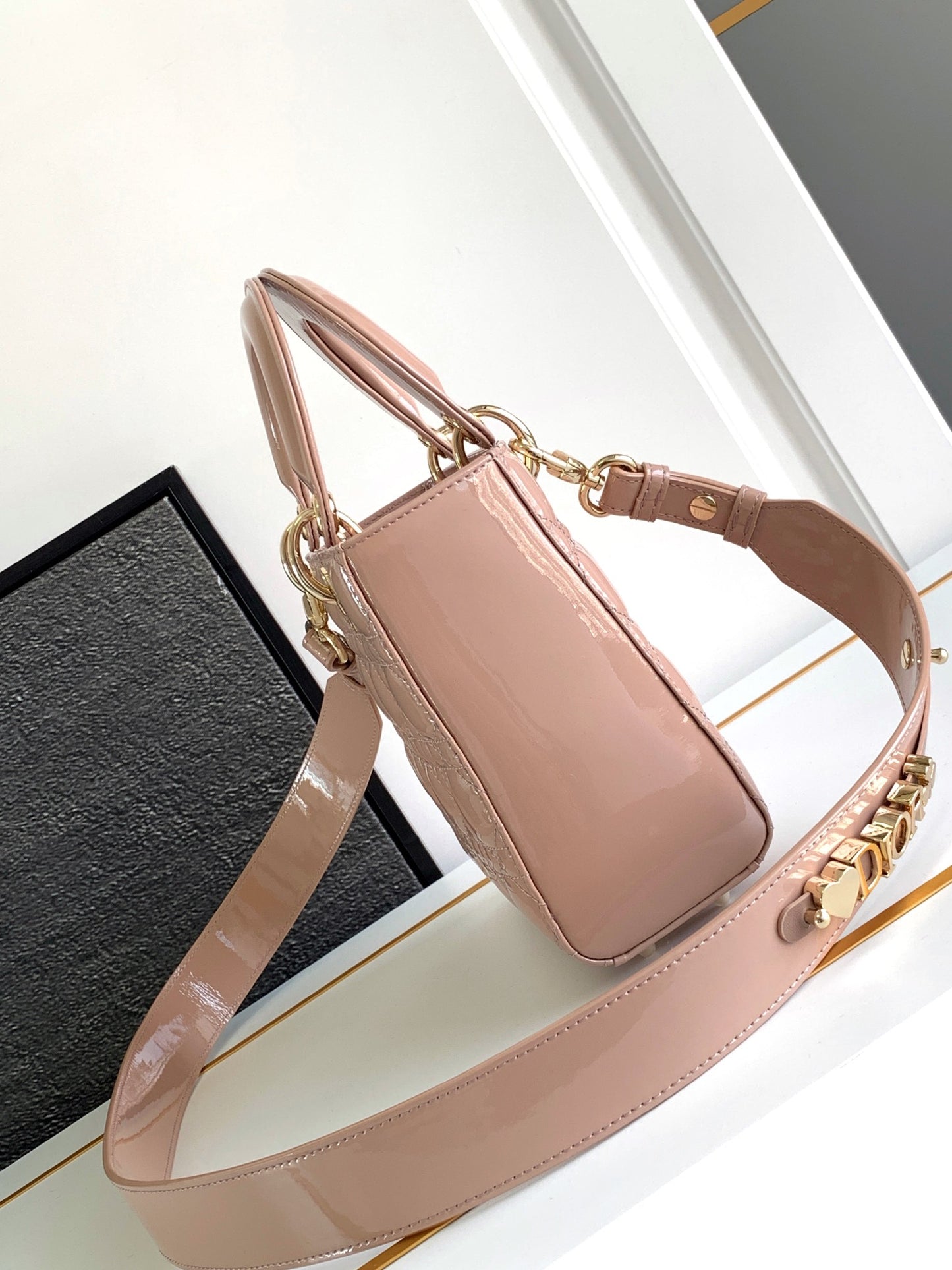 Small Lady Dior My ABCDior Bag Nude Pink Patent Leather M66B