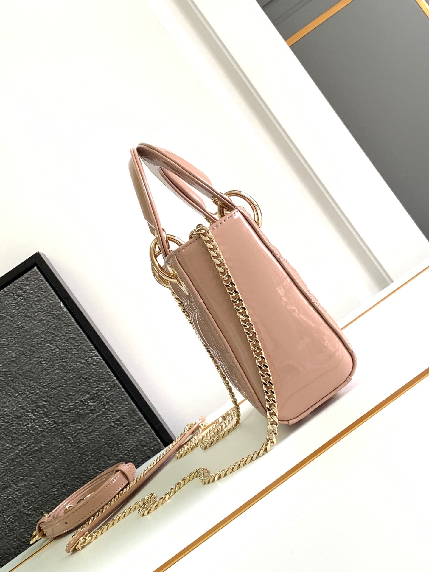 Mini Lady Dior My ABCDior Bag Nude Pink Patent Leather M66B