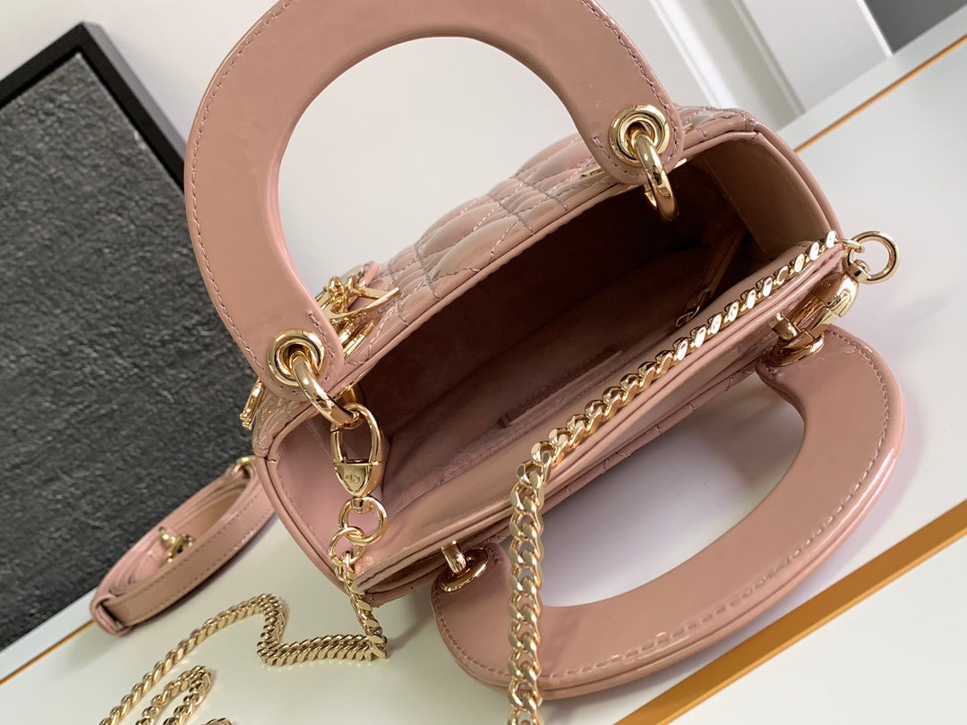 Mini Lady Dior My ABCDior Bag Nude Pink Patent Leather M66B