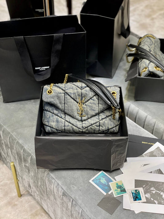 y sl 577476 loulou puffer 29cm denim bag grey