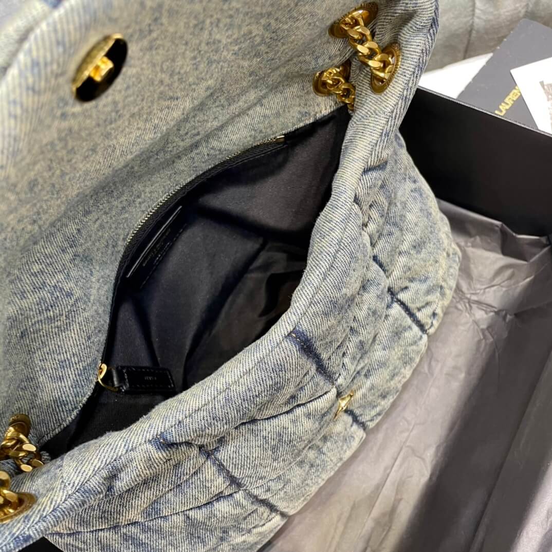 y sl 577476 loulou puffer 29cm denim bag grey