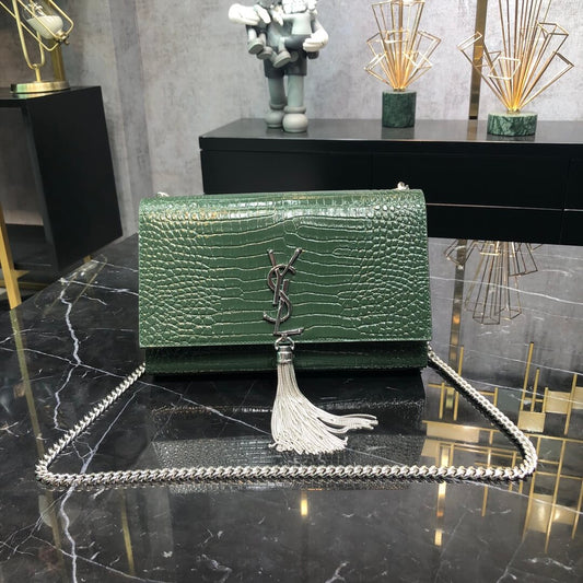 ys l 354119 monogram saint laurent green silver hardware 1