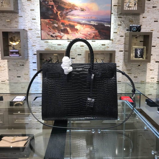 ys l 378299 saint laurent big size 32cm black crocodile skin
