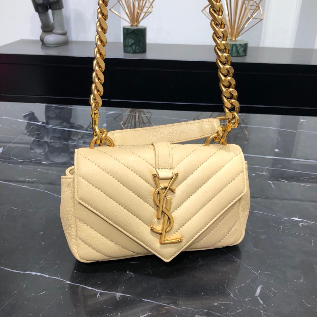 ys l 392736 small size shoulder bag gold hardware 19cm apricot lambskin