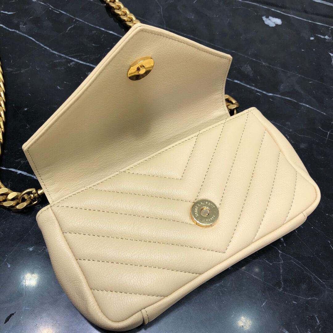 ys l 392736 small size shoulder bag gold hardware 19cm apricot lambskin