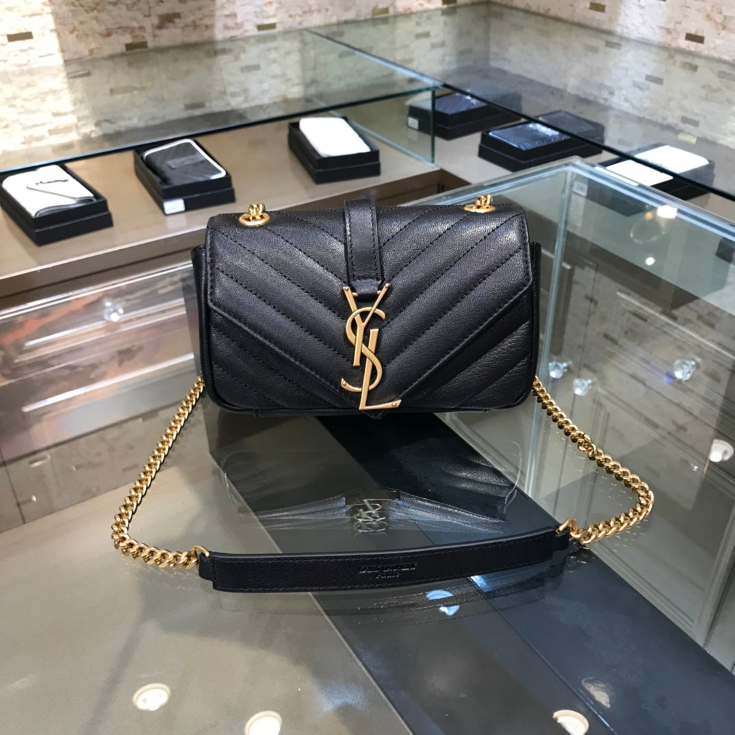 ys l 392736 small size shoulder bag gold hardware 19cm black lambskin