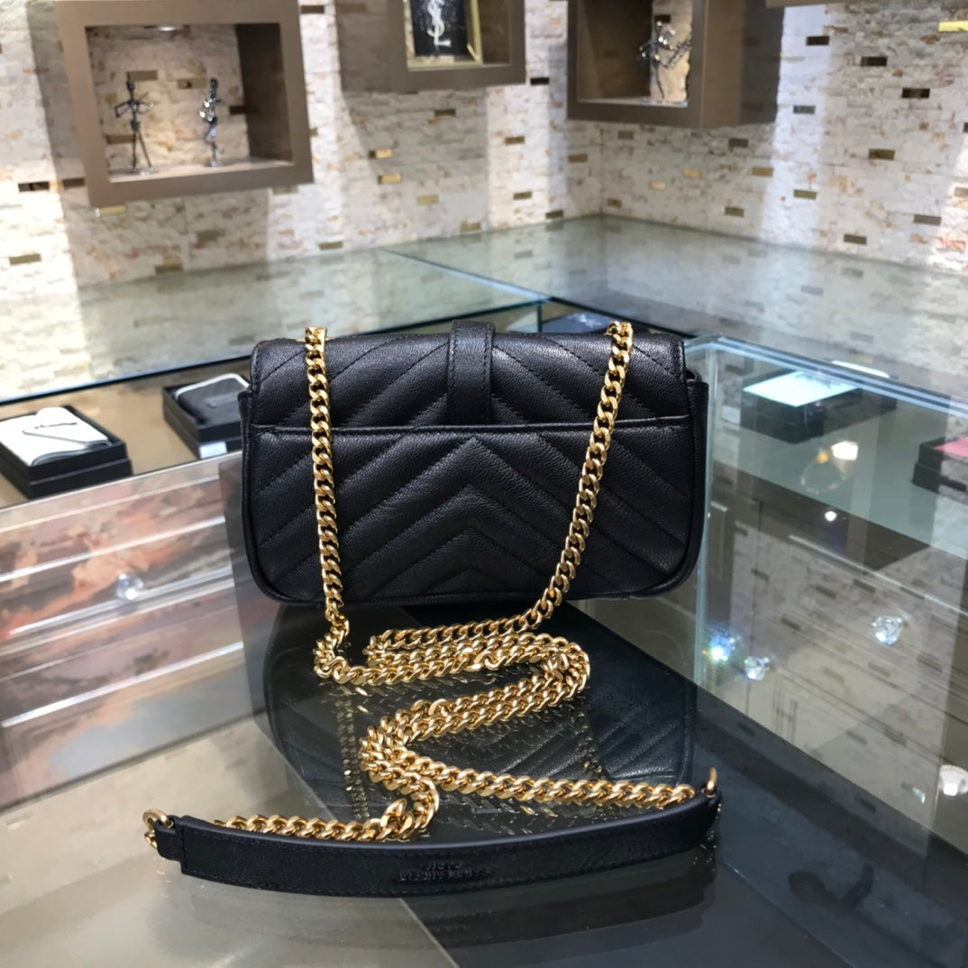 ys l 392736 small size shoulder bag gold hardware 19cm black lambskin